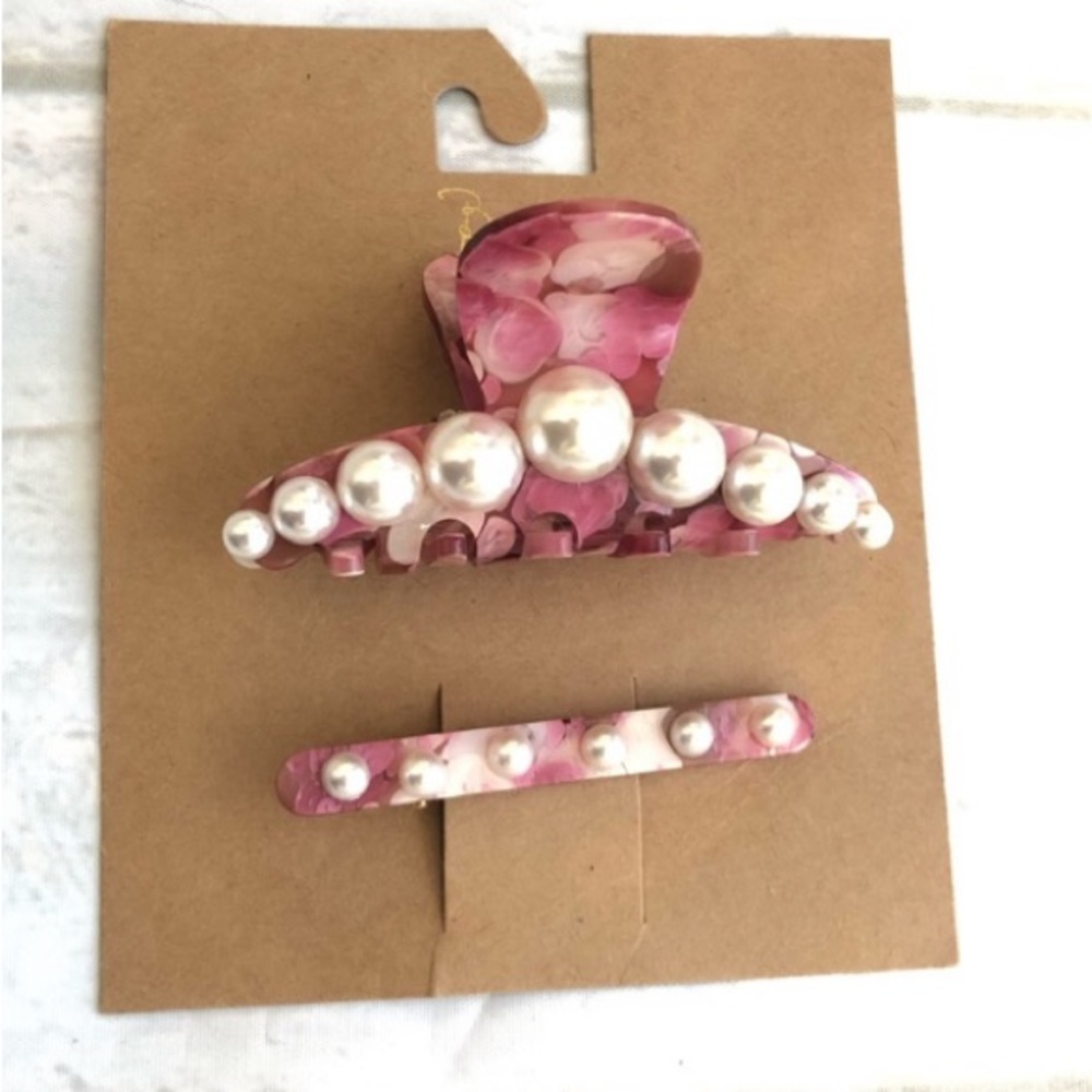 ❌Berry Womens Accessories Hair 2 piece Pearl Claw Clip Set Rose Pink